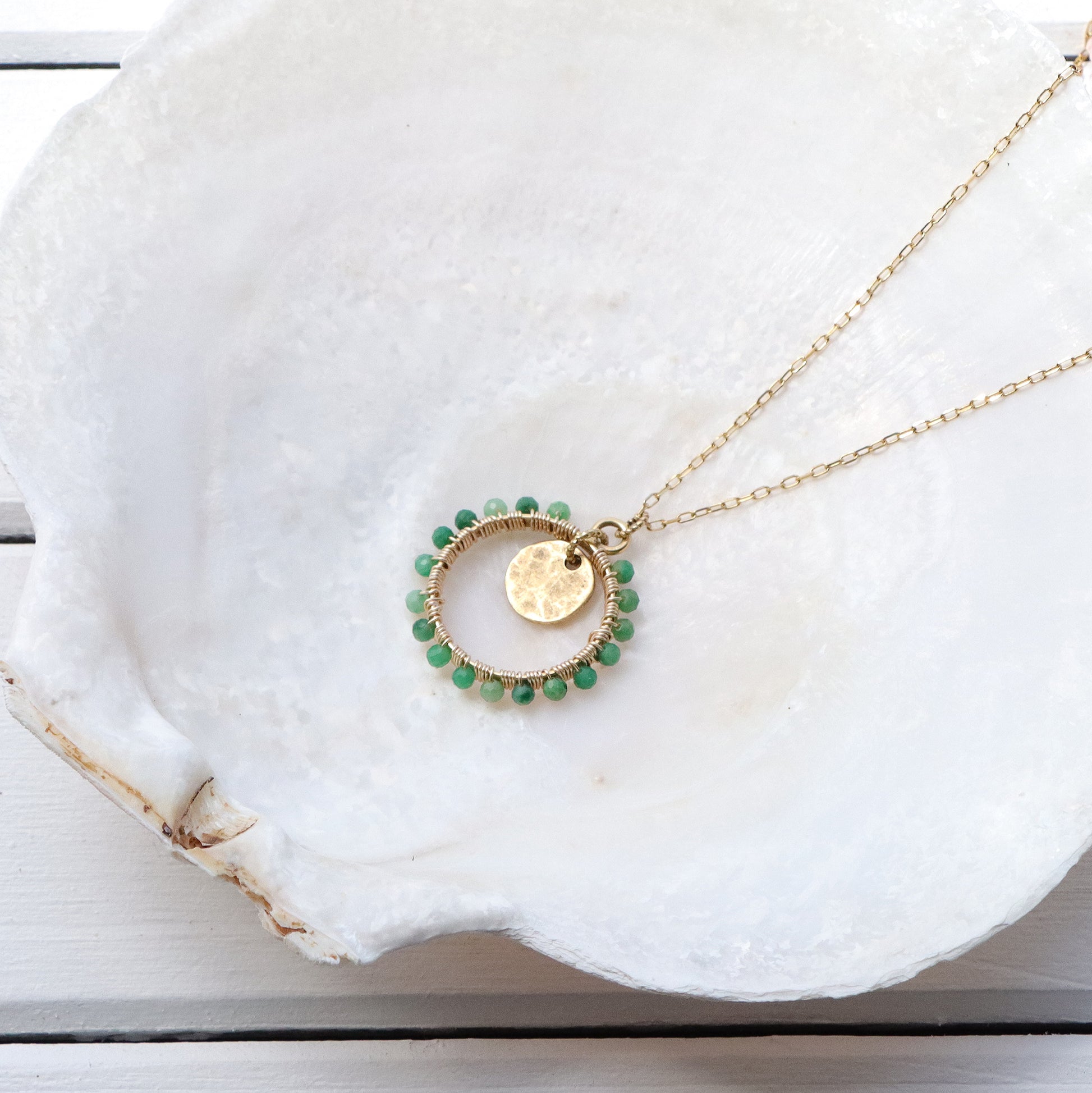 Open Frame Circle Necklace with Gemstones in Gold