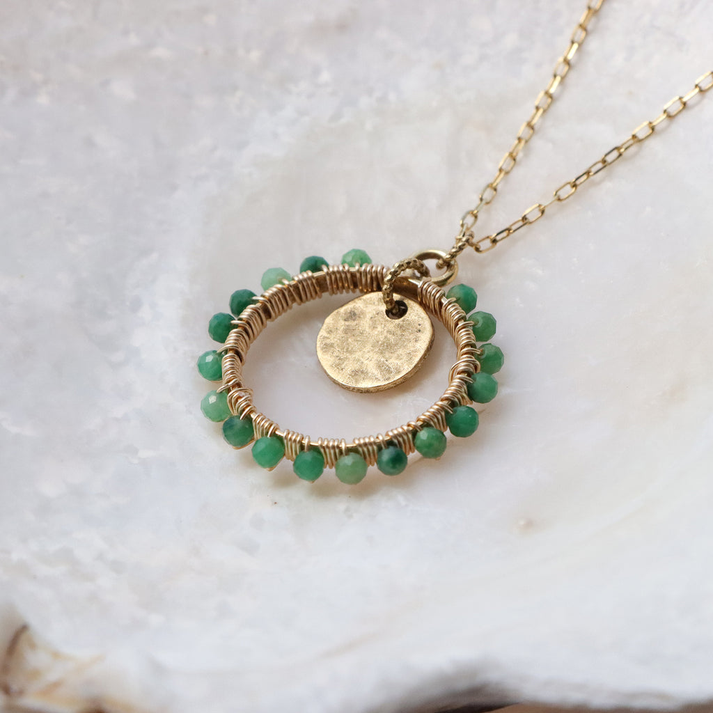 Open Frame Circle Necklace with Gemstones in Gold