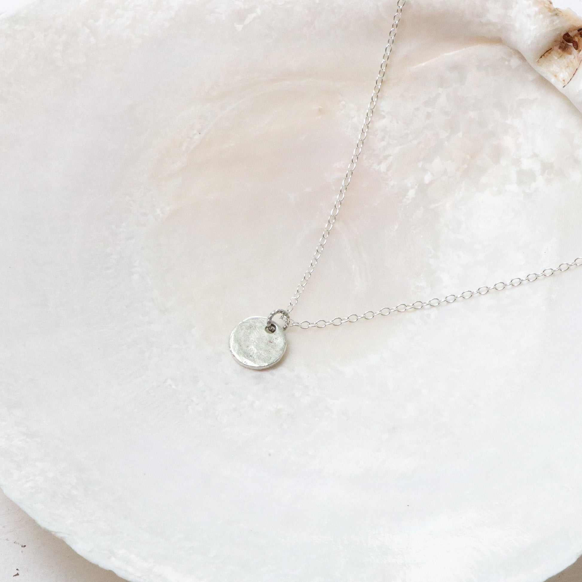 Tiny Hammered Tag Necklace in Silver