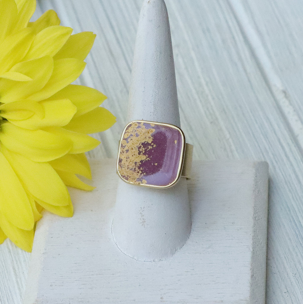 Large Square Adjustable Ring in Gold