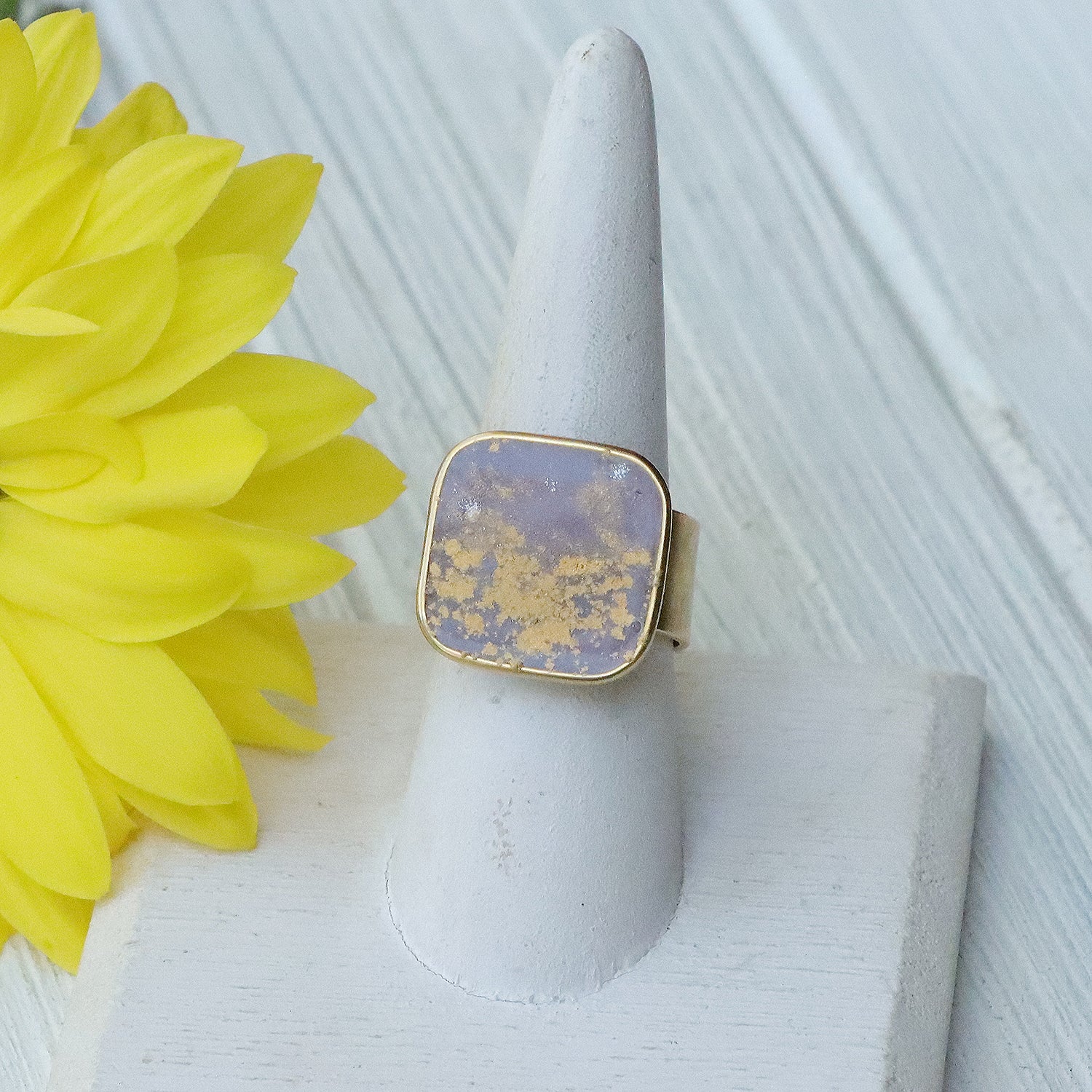 Large Square Adjustable Ring in Gold