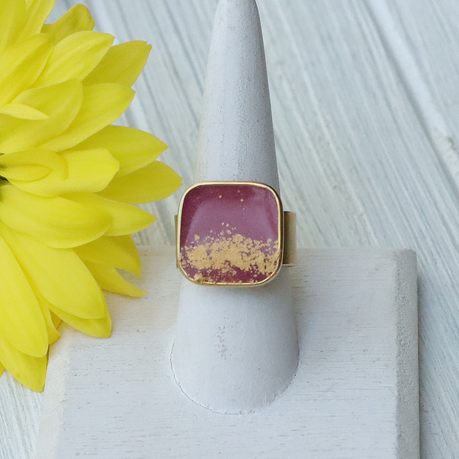 Large Square Adjustable Ring in Gold