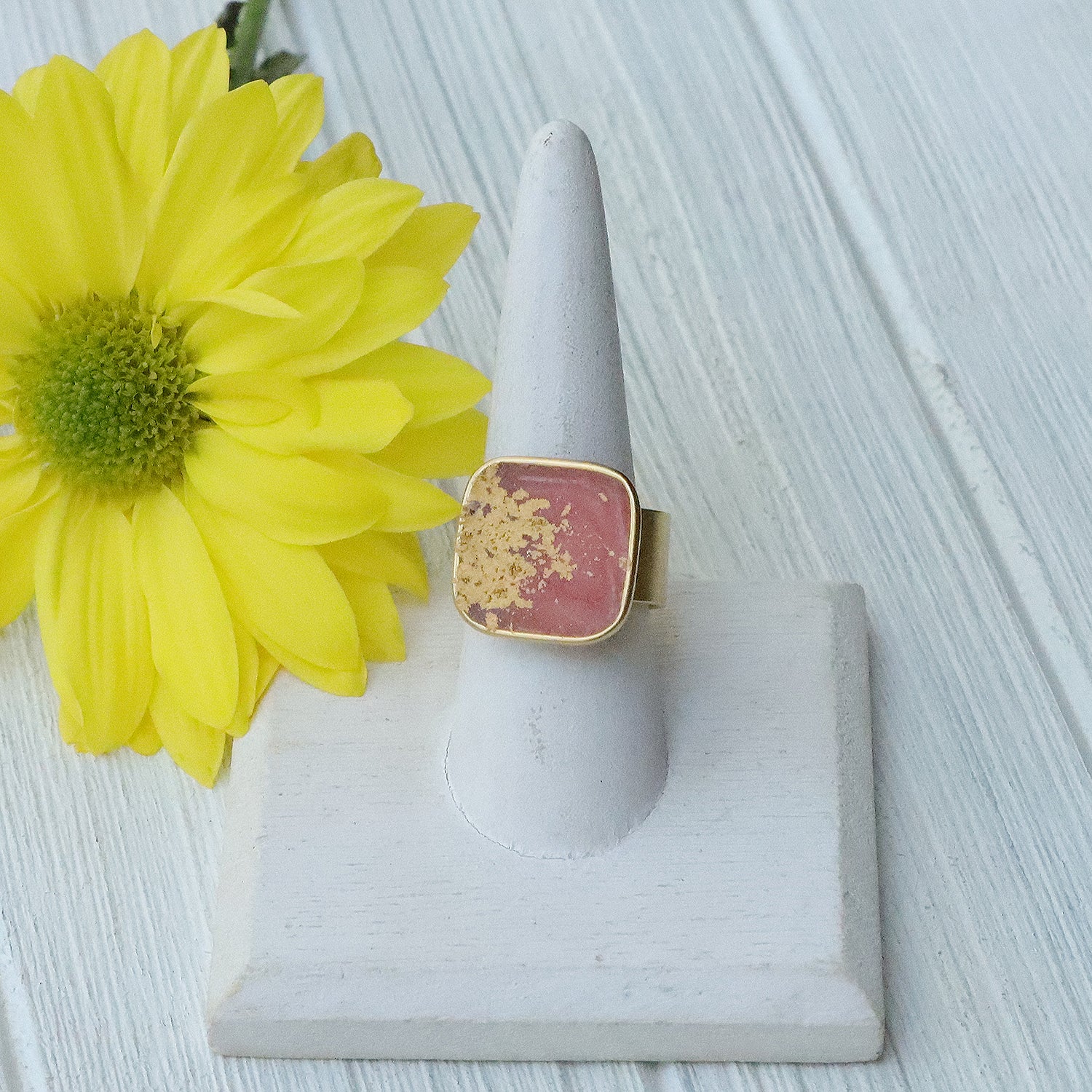 Large Square Adjustable Ring in Gold