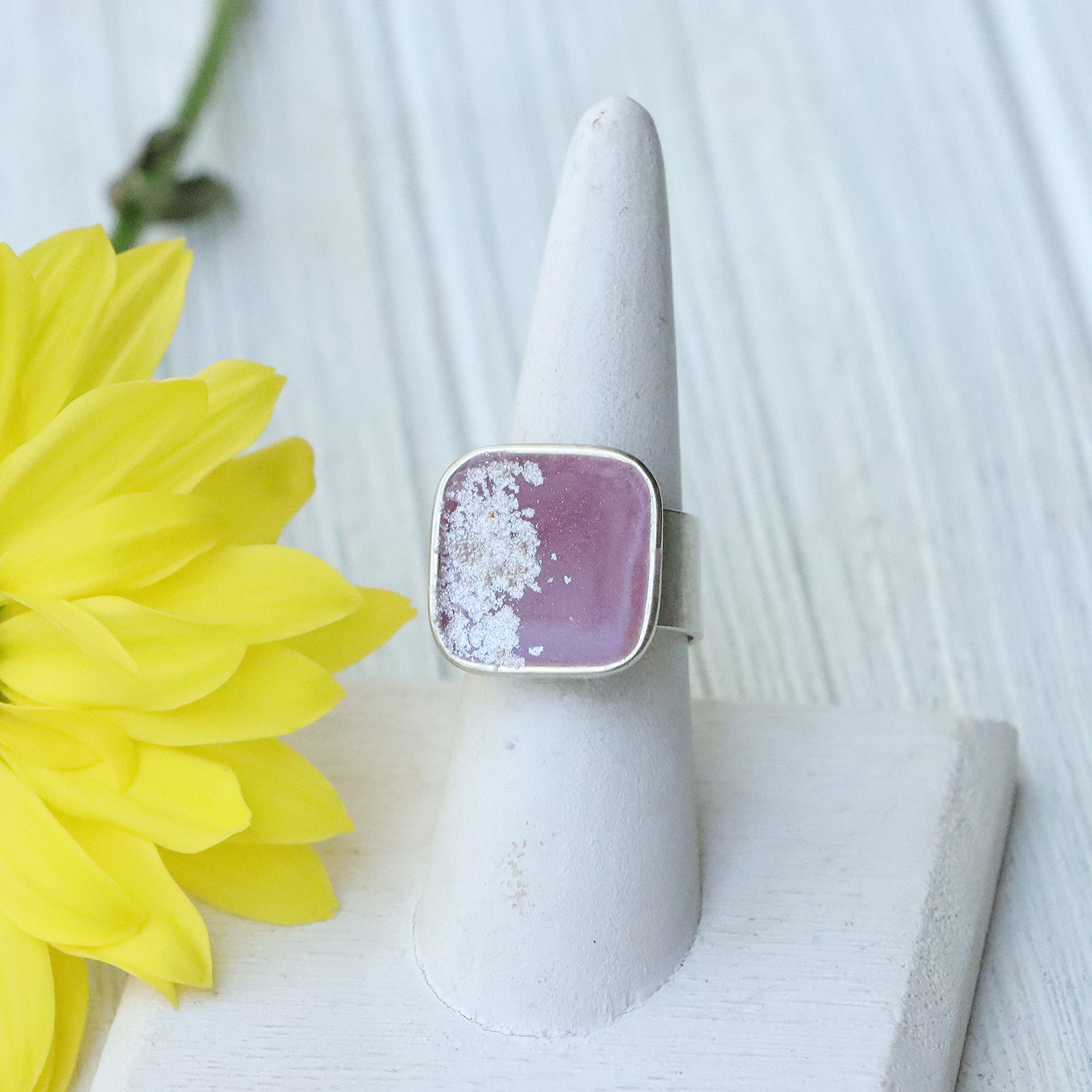 Large Square Adjustable Ring in Silver
