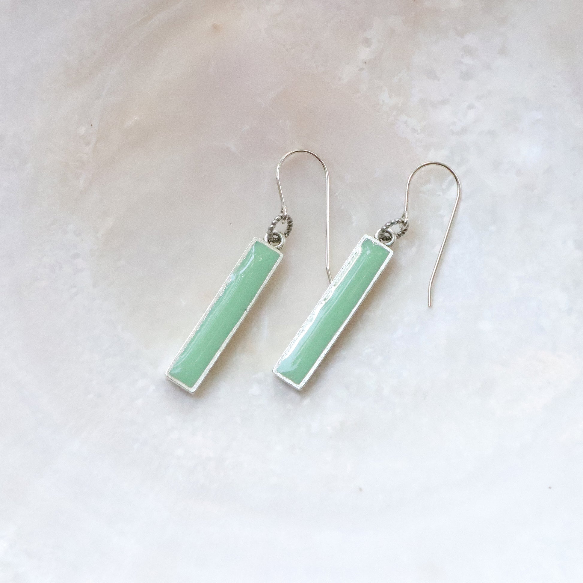 Long Rectangle Earrings with Resin in Silver