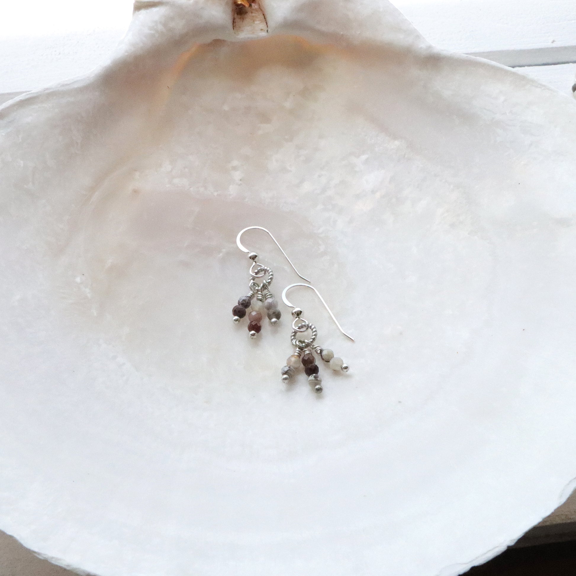 Simple Gemstone Cluster Earrings in Silver