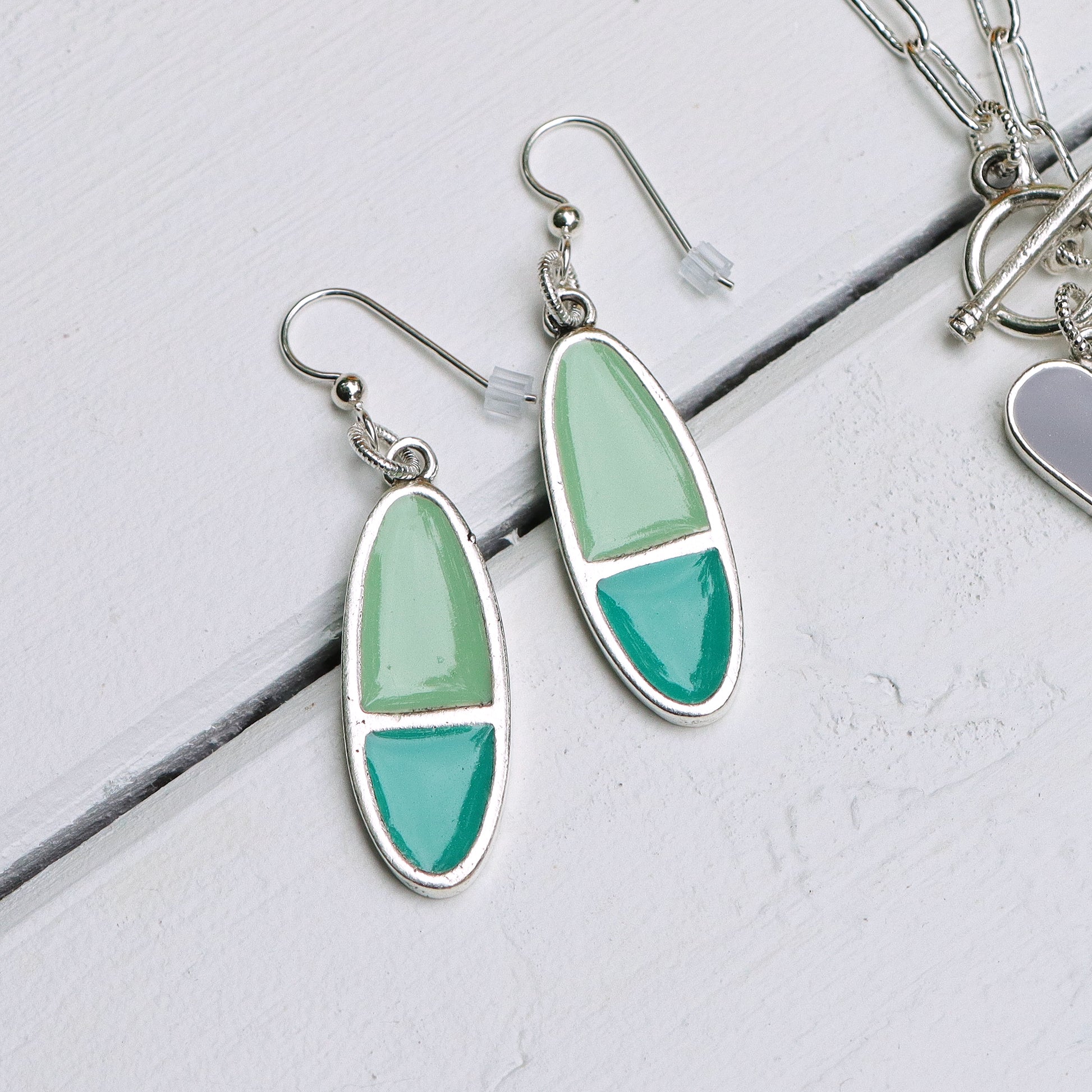 Split Oval Color Block Earrings in Silver
