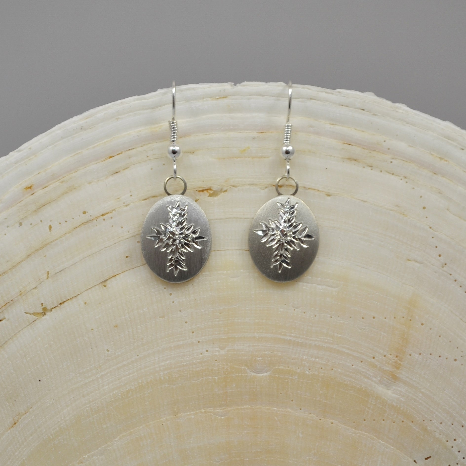January Birth Month Flower Pewter Earrings