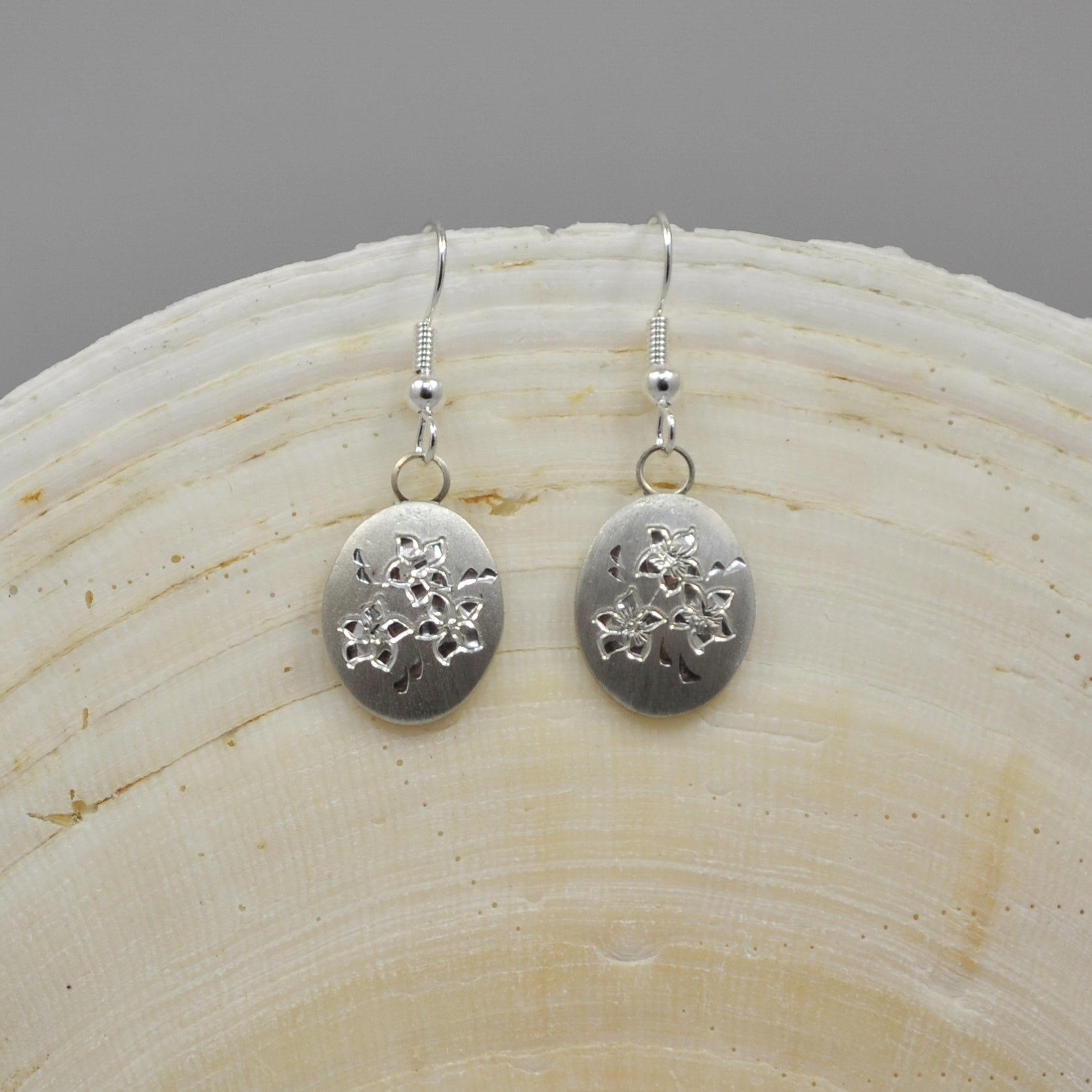 February Birth Month Flower Pewter Earrings