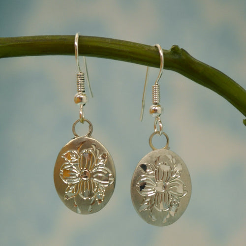 April Birth Month Flower Pewter Earrings
