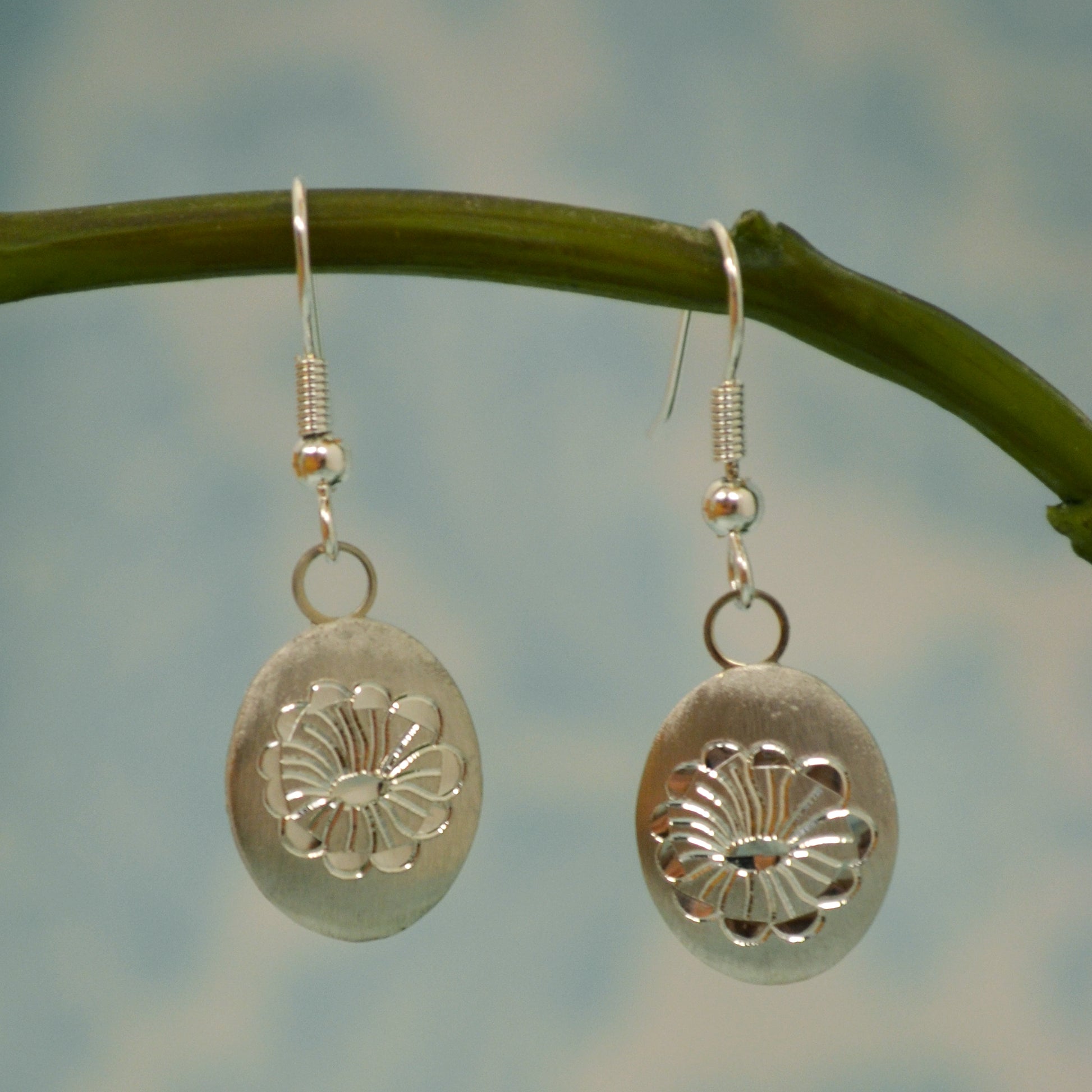 July Birth Month Flower Pewter Earrings