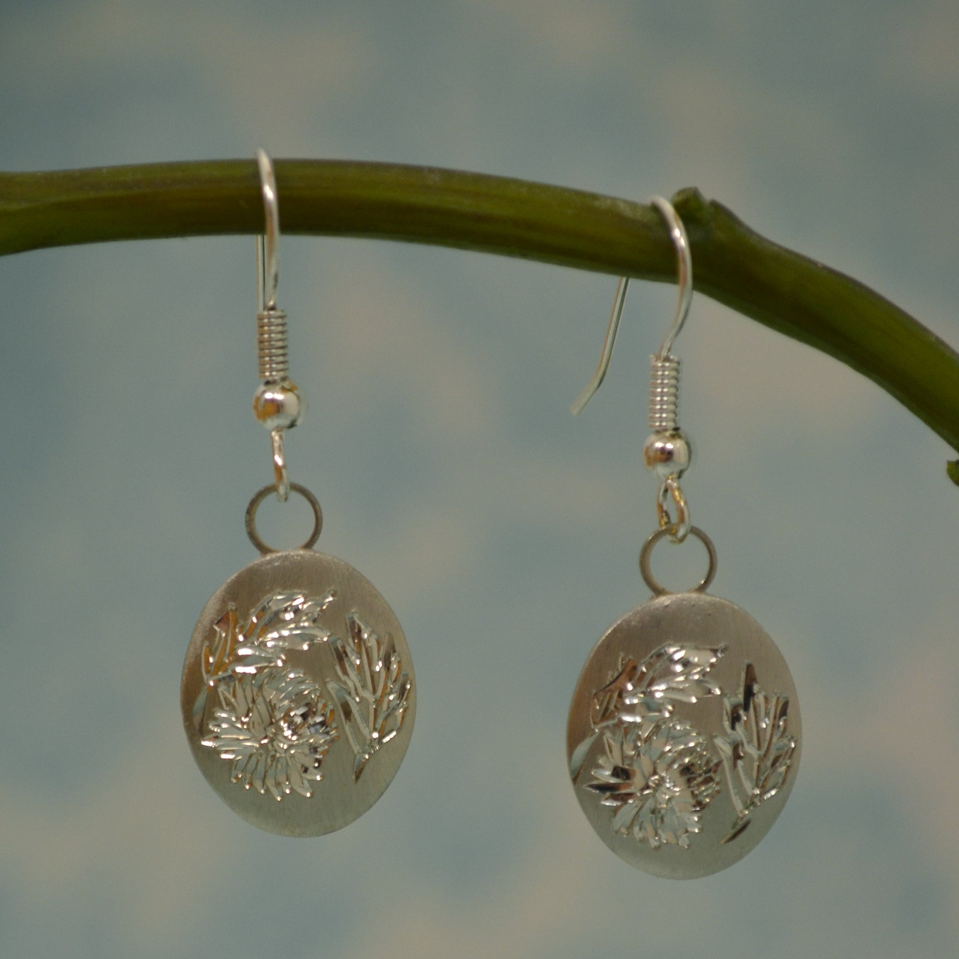 November Birth Month Flower Pewter Earrings