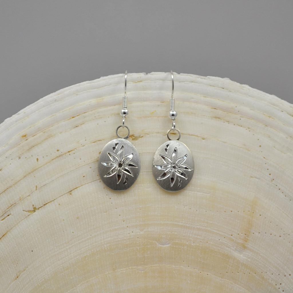December Birth Month Flower Pewter Earrings
