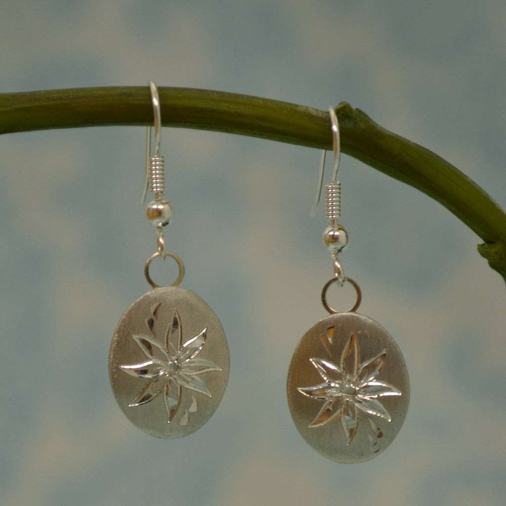 December Birth Month Flower Pewter Earrings