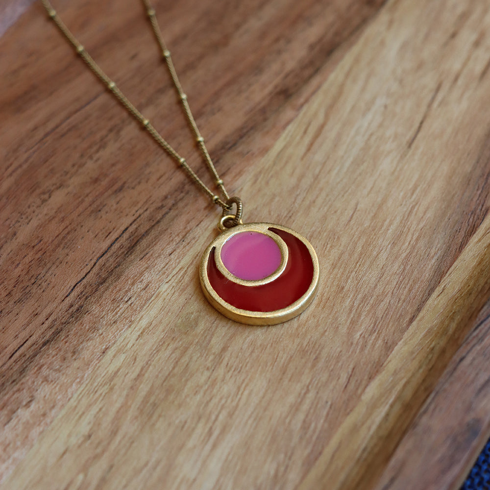Double Circle Color Block Necklace in Gold