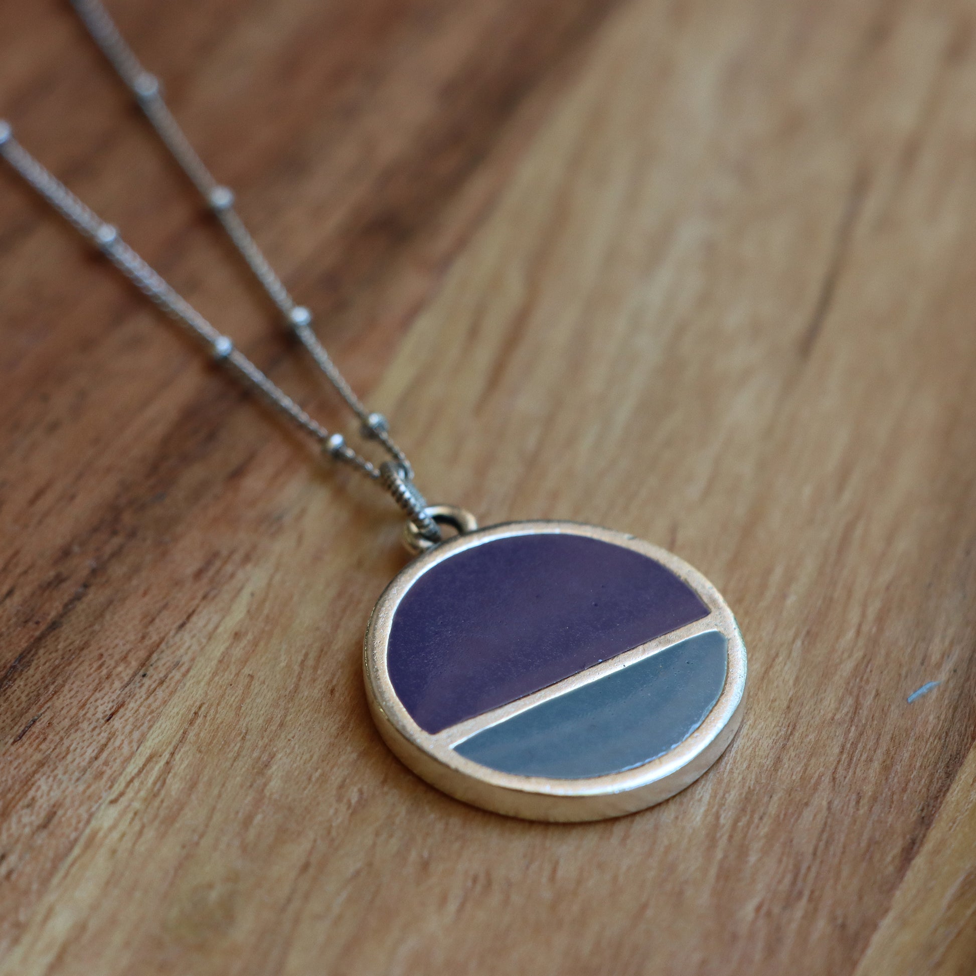 Split Circle Color Block Necklace in Silver